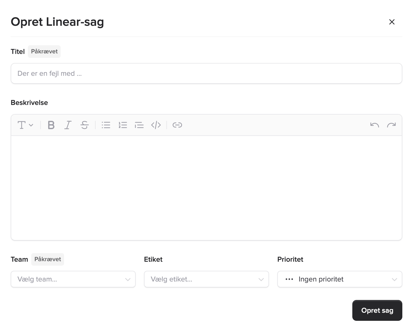 Create Linear Tickets with Ticket Manager in Danish