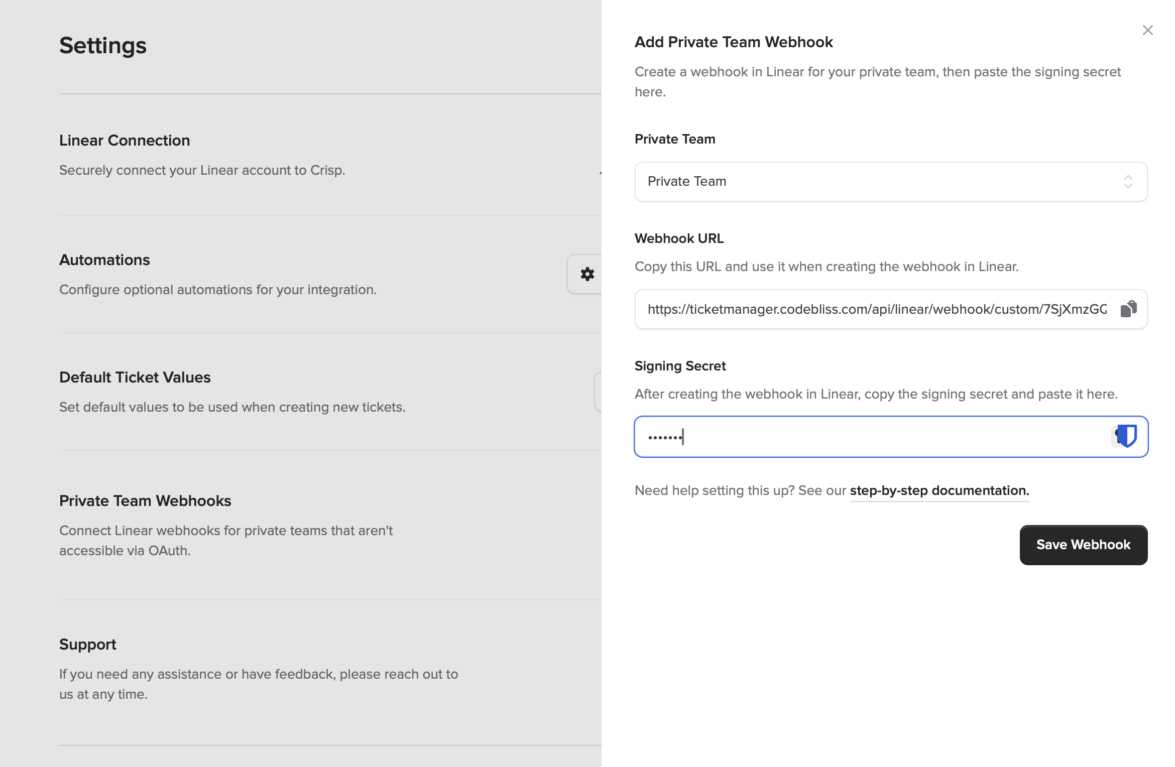Copy Webhook URL